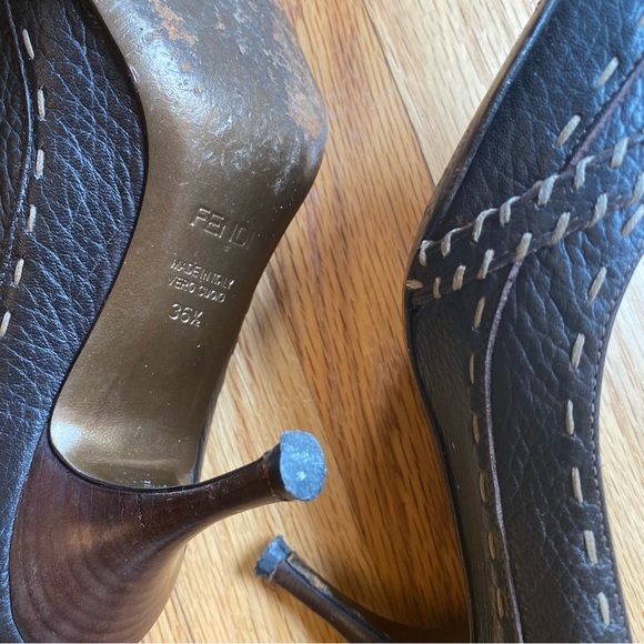 Fendi vintage 90’s brown leather pumps size 36.5 - Picture 3 of 6